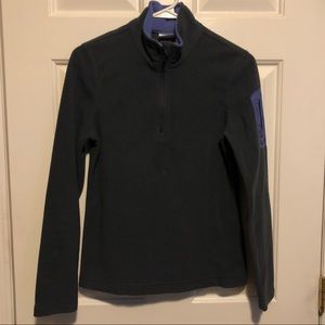 Quarter zip long sleeve sweater with arm pocket